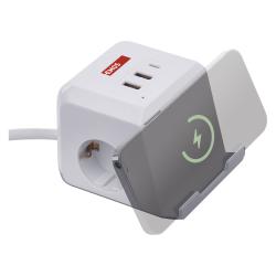 Podaljšek Emos kocka 2 m / 2 vtičnice / beli / 2×USB-A+1×USB-C+Qi / 1,5 mm2