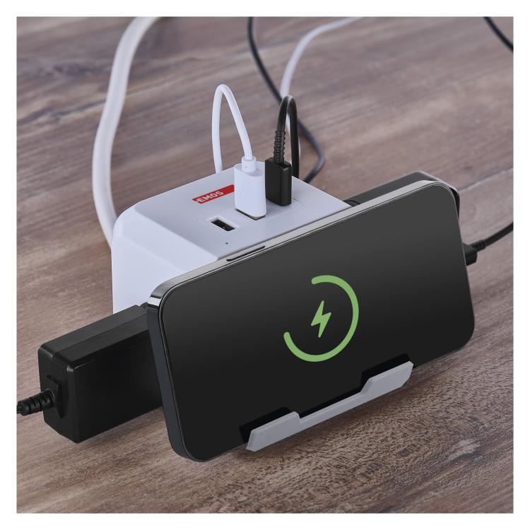 Podaljšek Emos kocka 2 m / 2 vtičnice / beli / 2×USB-A+1×USB-C+Qi / 1,5 mm2