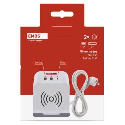 Podaljšek Emos kocka 2 m / 2 vtičnice / beli / 2×USB-A+1×USB-C+Qi / 1,5 mm2