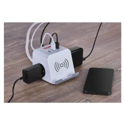Podaljšek Emos kocka 2 m / 2 vtičnice / beli / 2×USB-A+1×USB-C+Qi / 1,5 mm2