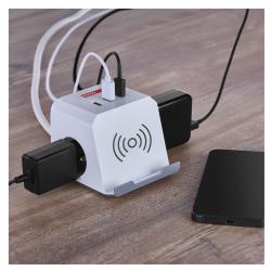 Podaljšek Emos kocka 2 m / 2 vtičnice / beli / 2×USB-A+1×USB-C+Qi / 1,5 mm2