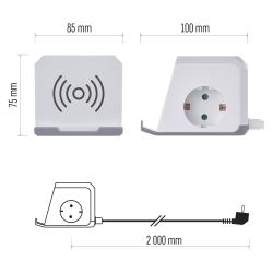 Podaljšek Emos kocka 2 m / 2 vtičnice / beli / 2×USB-A+1×USB-C+Qi / 1,5 mm2
