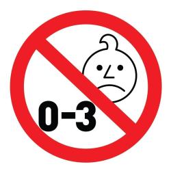 Opozorilni simbol prepovedi za otroke od 0 do 3 let zaradi majhnih delov.