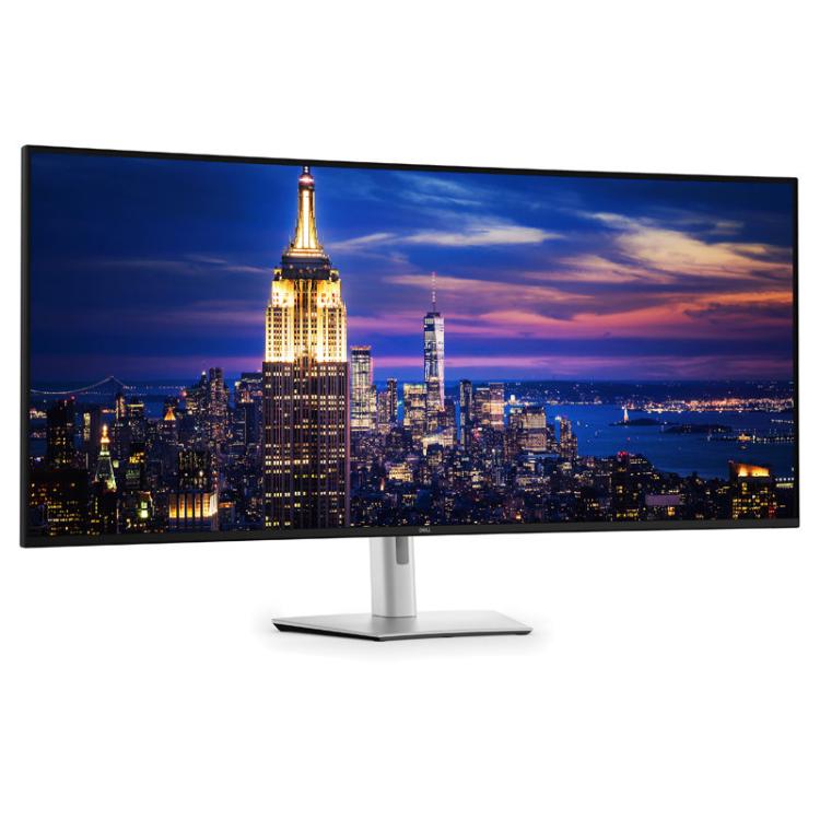 Dell UltraSharp U5226KW 52‑palčni ukrivljen monitor z ločljivostjo 6K in panoramskim prikazom mestne vedute na zaslonu.