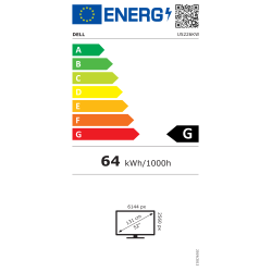 Energijska nalepka EU za Dell UltraSharp U5226KW 52‑palčni 6K monitor z energijskim razredom G, porabo 64 kWh/1000 h in ločljivostjo 6144 × 2560.