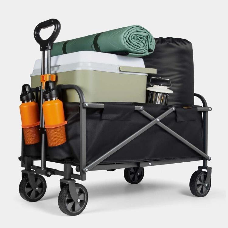 Večnamenski zložljivi voziček VonHaus z dimenzijami 92 × 47 × 47 cm, težo 6,1 kg in kompaktnim zloženim formatom združuje veliko prostornino, priročno shranjevanje in odlično mobilnost za uporabo na vrtu, plaži, festivalih ali kampiranju.