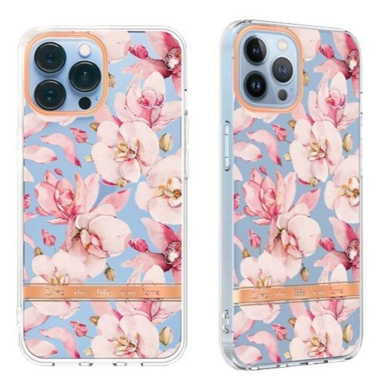 Gumiran ovitek (TPUP) za Apple iPhone 14 Pro Max, flowers, roza