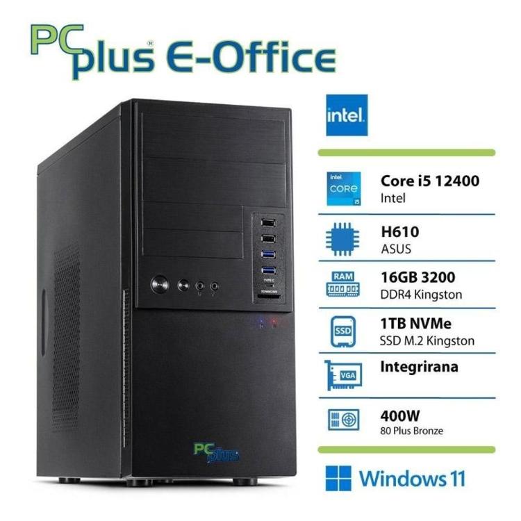Namizni računalnik PCplus e-office i5-12400 16GB 1TB NVMe SSD Windows 11 Home