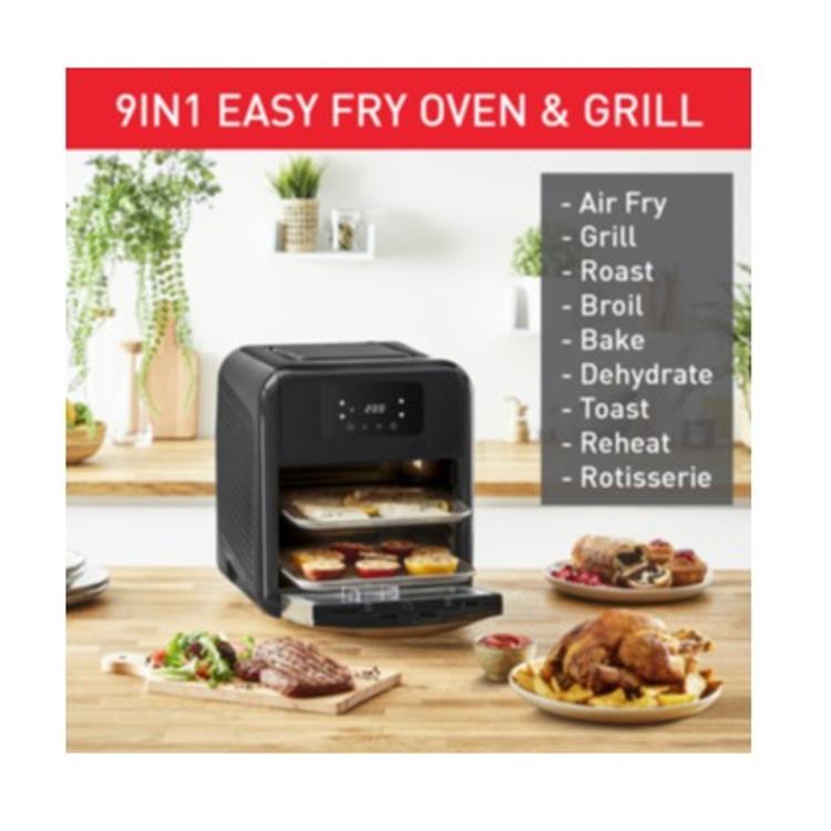 9‑v‑1 Air Fry Oven & Grill – brez navedene blagovne znamke Večnamenska pečica z zračnim cvrtjem, žarom, peko, sušenjem, popekanjem, segrevanjem in ražnjem.