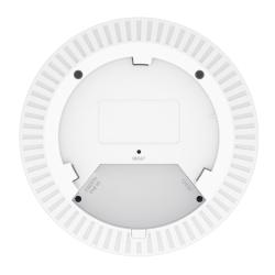 Zadnja stran dostopne točke TP-Link Omada prikazuje omrežni priključek 2.5 Gigabit Ethernet s podporo PoE, vhod za napajanje 12 V DC in gumb za ponastavitev za enostavno namestitev ter upravljanje naprave.