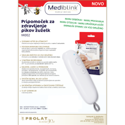 Promocijski prikaz naprave za lajšanje pikov žuželk z embalažo in opisom lastnosti