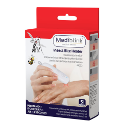 Embalaža naprave za lajšanje pikov žuželk z prikazom uporabe