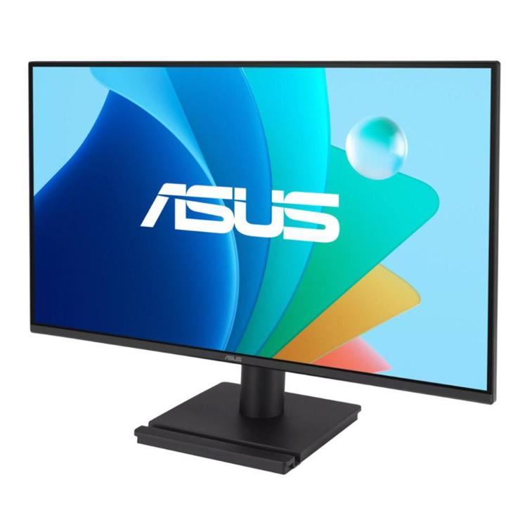 Zadnja stran monitorja ASUS z VESA nosilcem, učinkovitim prezračevanjem in robustnim stojalom omogoča prilagodljivo namestitev ter urejeno delovno okolje.