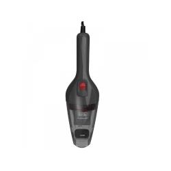Ročni sesalnik Black+Decker Dustbuster, sprednji pogled z upravljalnim gumbom in prozorno posodo za prah.