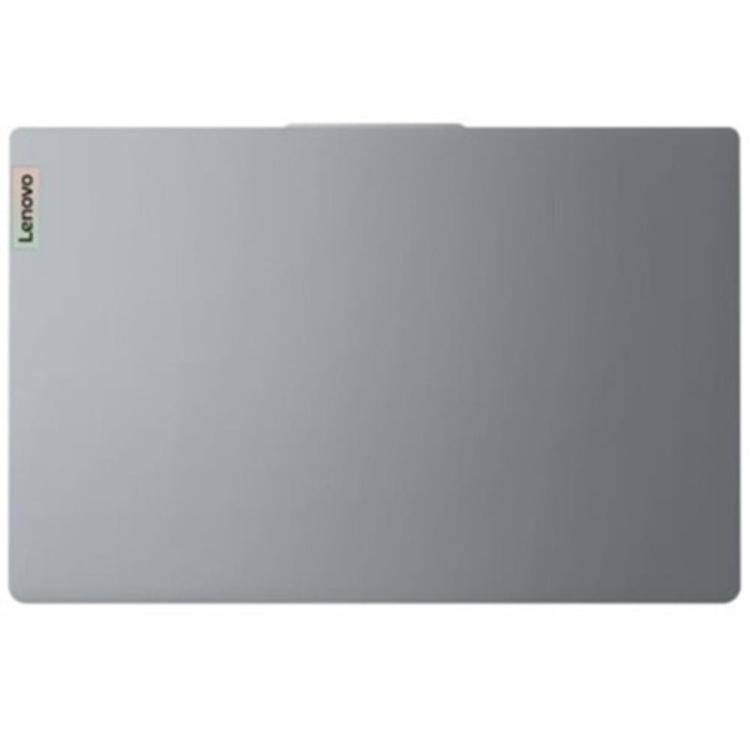 Zaprt srebrn prenosnik Lenovo IdeaPad Slim 3 od zgoraj, minimalističen dizajn z logotipom na vogalu.