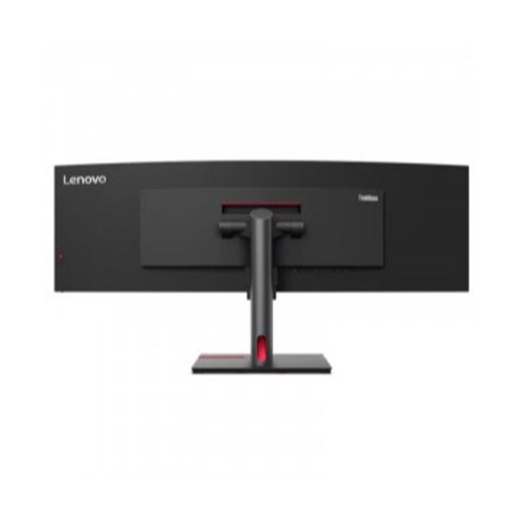 Lenovo ThinkVision P49w‑30, zadnja stran 49" ukrivljenega monitorja, ergonomsko stojalo, ThinkVision dizajn.