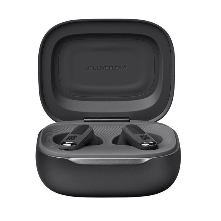 Odprto polnilno ohišje JBL z brezžičnimi slušalkami v notranjosti