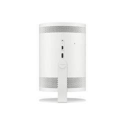 Samsung The Freestyle LFF3CLA projektor, zadnji priključki USB‑C in micro HDMI, minimalističen bel dizajn.