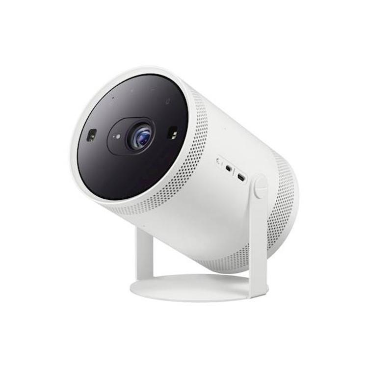 Samsung The Freestyle LFF3CLA, kompakten LED projektor z nastavljivim kotom, objektiv in priključki USB‑C.