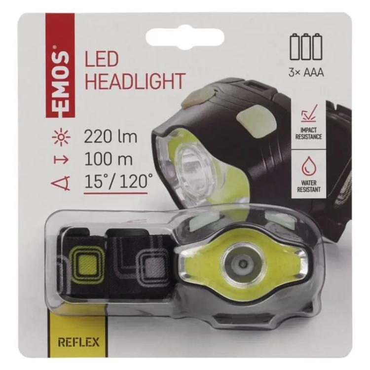Naglavna LED svetilka Emos 3W LED + COB
