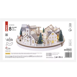 LED božična vasica, krog 19,5 cm, 2× AA, notranja, topla bela, časovnik_2