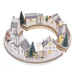 LED božična vasica, krog 19,5 cm, 2× AA, notranja, topla bela, časovnik_3