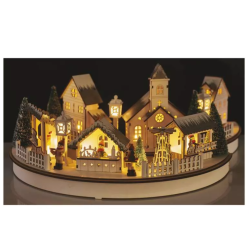 LED božična vasica, krog 19,5 cm, 2× AA, notranja, topla bela, časovnik_5