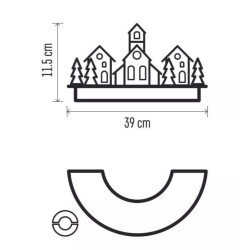 LED božična vasica, krog 19,5 cm, 2× AA, notranja, topla bela, časovnik_4