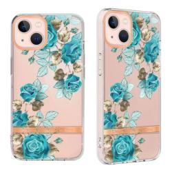 Gumiran ovitek (TPUP) za Apple iPhone 14, flowers, modra