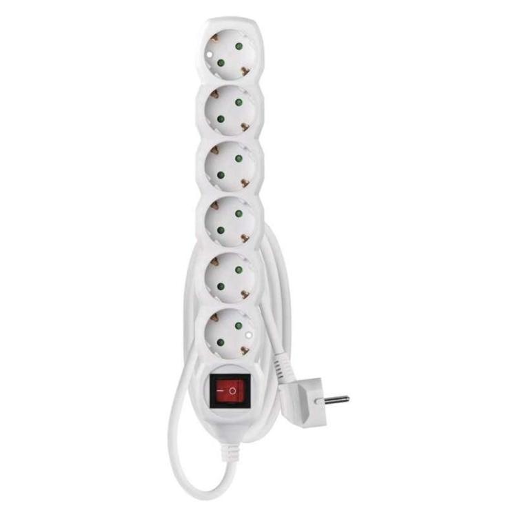 Podaljšek Emos 1,5 m / 6 vtičnic / s stikalom / beli / PVC / 1,5 mm2
