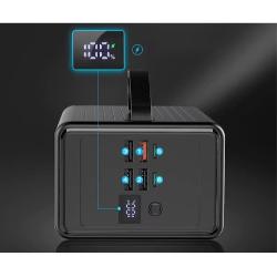Polnilna baterija Platinet PMPB8065, 65W, 80.000mAh, prikaz zaslona, gumba ter razporeditve USB in USB-C priključkov.