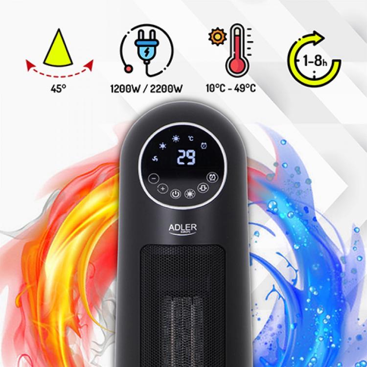 Keramični pokončni grelnik Adler LCD 2200W, črn