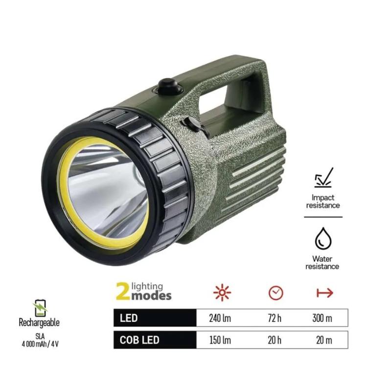 Ročna polnilna LED svetilka Emos EXP.+COB 3810 10W, 240lm, 4000mAh