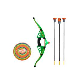 Nerf set za lokostrelstvo z zelenim lokom, tremi puščicami z priseski in okroglo tarčo v oranžno-zeleni barvi