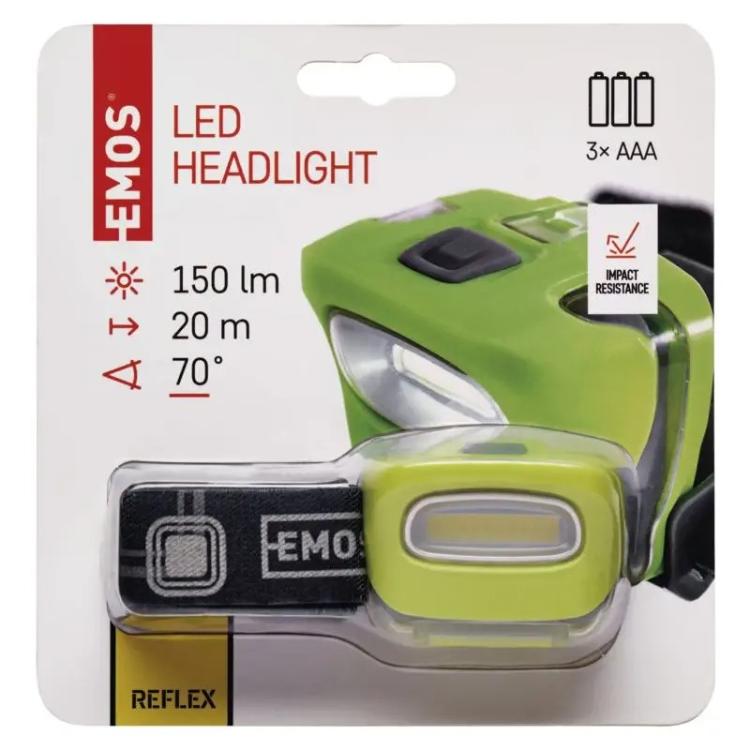 Naglavna LED svetilka Emos LED COB 2W, 3×AAA, 150 lm, 20 m