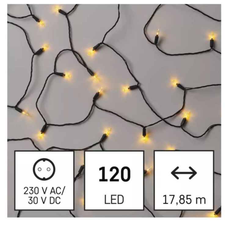 Božična veriga tradicionalna, 120 LED, 17,85 m, zunanja in notranja, vintage_1