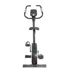 Sobno kolo Gymstick GB 3.0 White s sprednjim pogledom, LCD-zaslonom, nastavljivim sedežem in pedali s paščki.