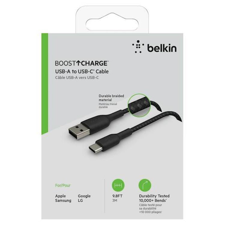 Podatkovno-polnilni kabel USB-C - USB-A, Belkin Boost charge, 3 m, črn_3