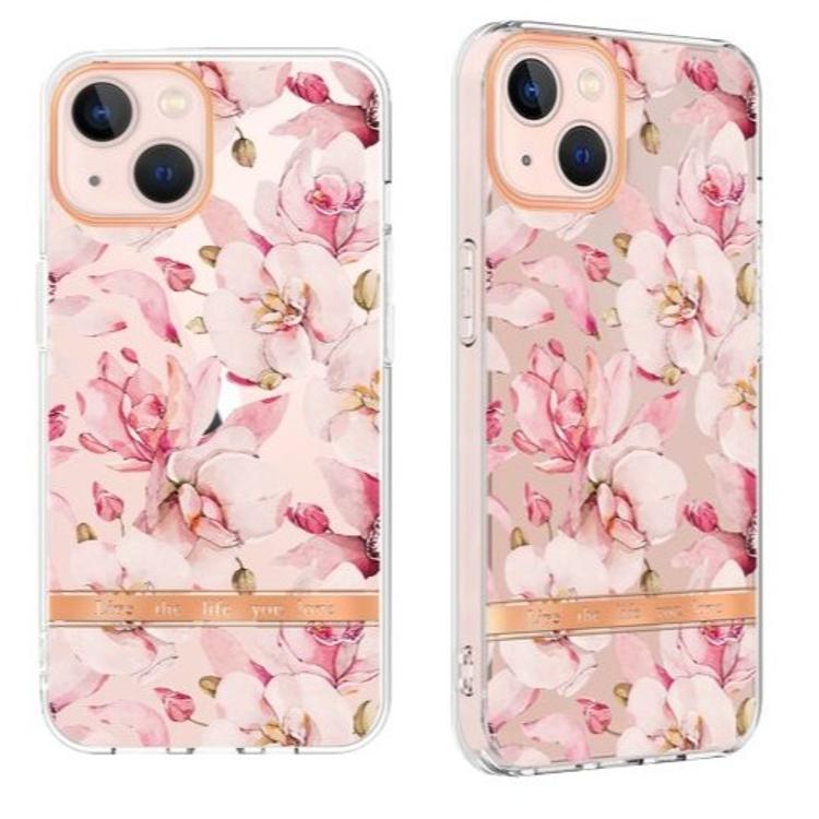 Gumiran ovitek (TPUP) za Apple iPhone 14, flowers, roza