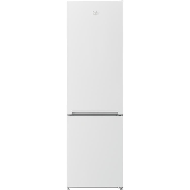 Beko kombinirani hladilnik RCNA305K40WN v beli barvi z zamrzovalnikom spodaj, integriranimi ročaji in minimalističnim dizajnom