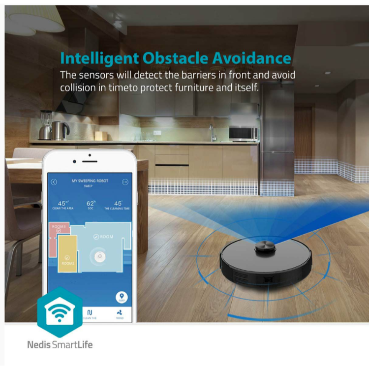 Robotski sesalnik Nedis WIFIVCL001CBK WIFI 3V1
