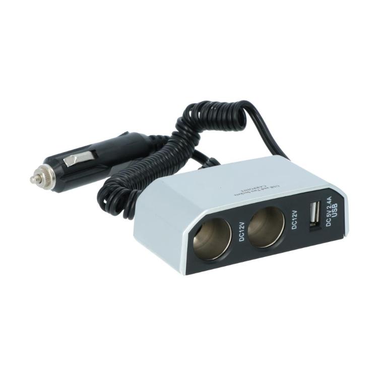Avtomobilski razdelilec za vtičnico 12 V z dvema izhodoma DC 12V in USB priključkom 5V/2.4A.