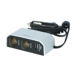 Avtomobilski razdelilec 12 V z dvema vtičnicama za cigaretni vžigalnik in USB priključkom 5 V/2,4 A.