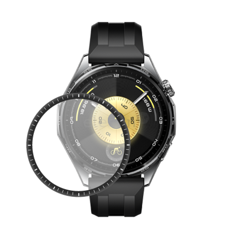 V ospredju je prozorno zaščitno hibridno steklo nameščeno na Huawei Watch GT 6 46 mm, blagovna znamka: Chameleon.