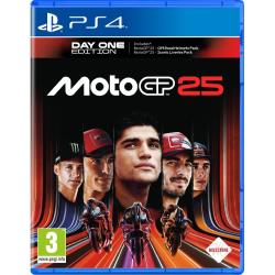 MotoGP 25 Day One Edition za PS4, uradna naslovnica z dirkači MotoGP, motocikli in bonus vsebino ob izidu.