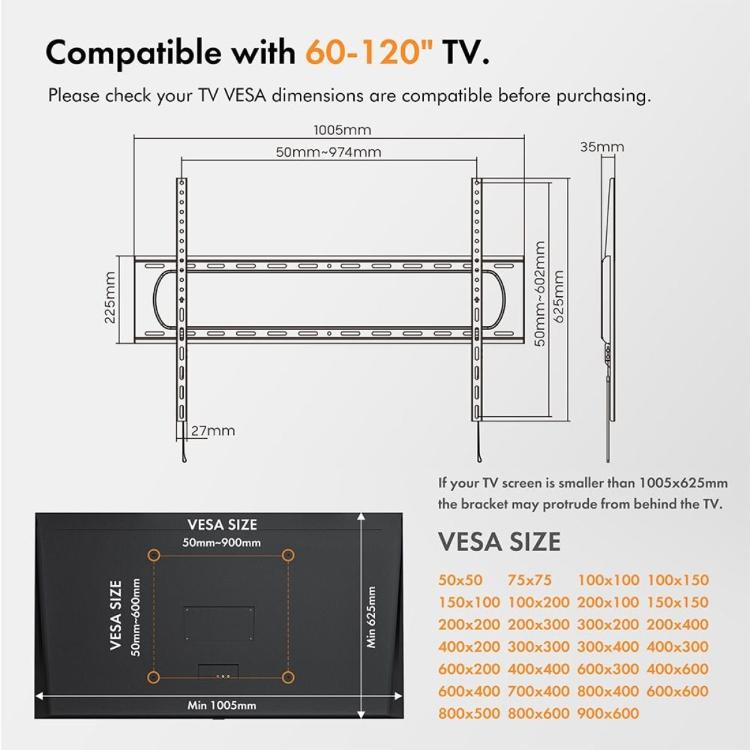 Fiksen TV stenski nosilec VonHaus 60-120'', do 120 kg