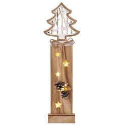 LED božična jelka lesena, 48 cm, 2x AA, notranja, topla bela, časovnik