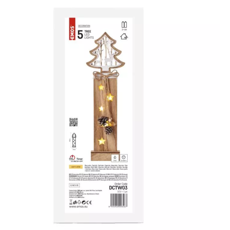 LED božična jelka lesena, 48 cm, 2x AA, notranja, topla bela, časovnik_1