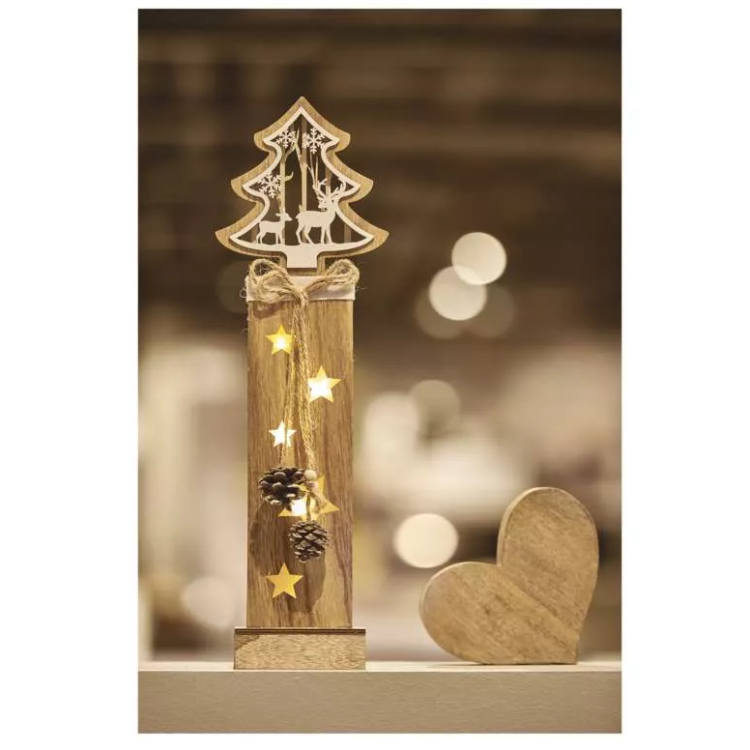 LED božična jelka lesena, 48 cm, 2x AA, notranja, topla bela, časovnik_3