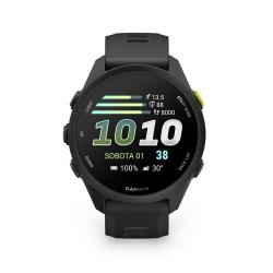 Garmin Forerunner 70, črna pametna športna ura s prikazom ure, korakov, baterije in vremena.